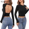 ECHIDNA Lady Summer T-shirt Backless O Neck Spring Summer Crop Top. 