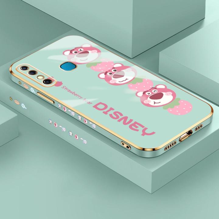 YIWESAN Case For Infinix Hot 8 Case Cartoon Cute Lotso Bear Side New Design Phone Case Square Edge Pattern Silicone Softcase Luxury Plating Casing Full Cover Camera Shockproof Protection Cases