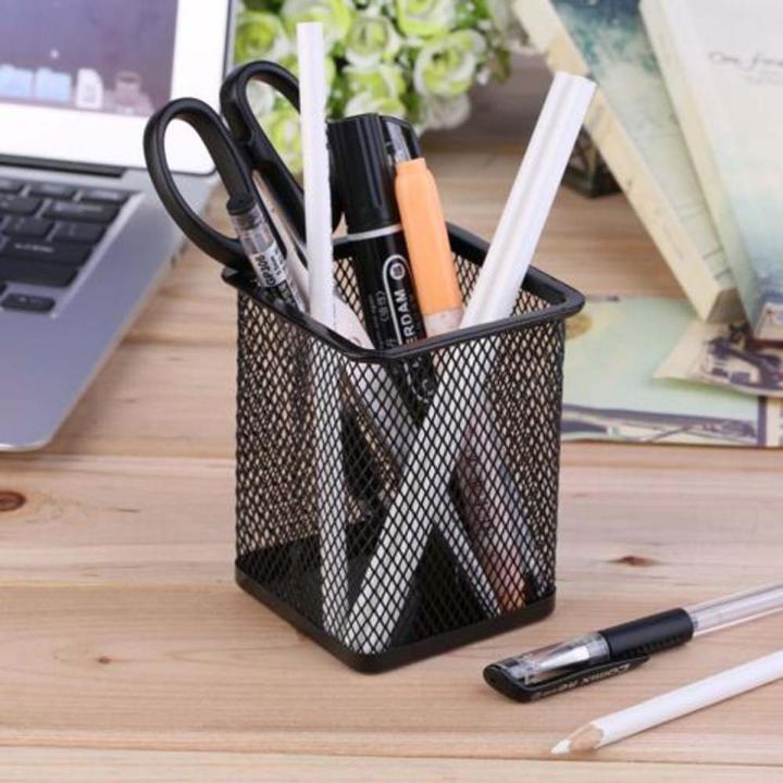 Pen Holder Square or Round Metal Mesh Pen Pencil Holder Durable Pen Organizer Pens/Pencils/Markers Supplies Pen Cup for School Office, Shop or Home use