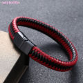 [Y] Fashionable Men Bracelet Vintage Woven Leather Rope Simple Magnetic Buckle Bracelet Y. 