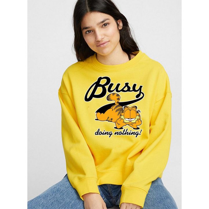BUSY DOING NOTHING Yellow Fleece Winter High Quality Sweatshirt For Women