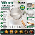 Stainless Steel Deep Frying Strainer Wooden Hndle | Fine Mesh Kitchen Chalni for Fries, Pakoray, Pasta, Noodles & Cooking. 