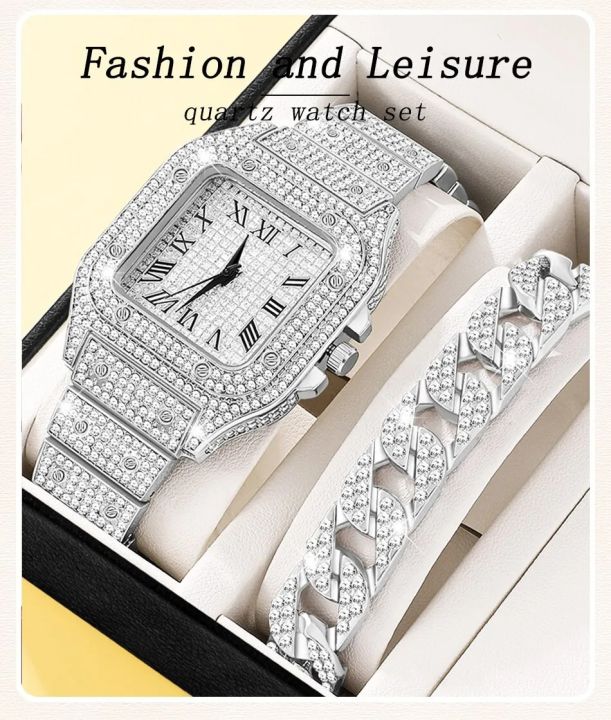 LooKeo%20Mall%20Diamond%20Encrusted%20Women's%20Bracelet%20Watch%20and%20Gold%20Wrist%20Watch%20Set%20-%20Luxury%20and%20Glamorous%20-%20Image%208