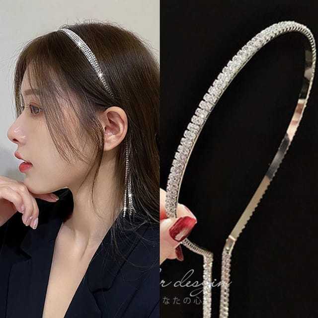 Gold Silver Colour Diamond Shining Luxury Alloy Rhinestone Hairband For Women Long Chain Tassel Bands Crystal Headband Wedding Hair Band Accessories