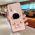 For Vivo V15 Back Cover with Cartoon Astronaut Folding Stand Luxury 6D Plating Frame Shiny Cases Soft Silicone Square Protective Mobile Phone Case. 