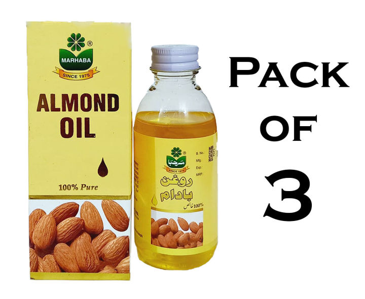 Almond Oil 25ml by Marhaba - Badam Roghan - 100% Original, Fresh and Pure Badaam ka Tail - بادام روغن - Pack Of 3
