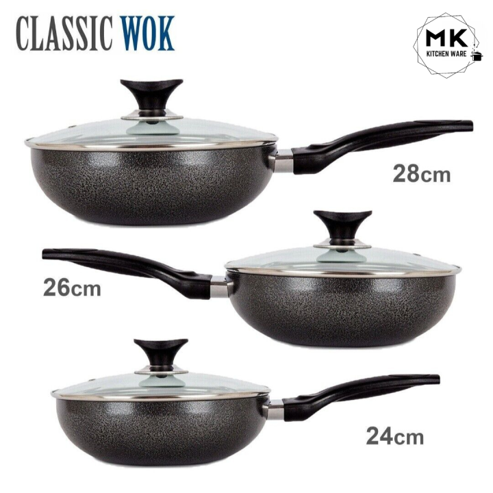 Non-Stick Karahi | Sonex Classic Deep Wok with Glass Lid – Single ...