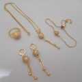 Gold Plated Locket Chain Necklace Bracelet Ring Set with Earrings for Girls & Women 24k Gold complete set. 