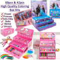 60 - 70 & 42pcs Princess Frozen Barbie Sofia Unicorn Artists Drawing Coloring Sets Drawing Kits Supplies for Kids Girls, Drawing Painting Set Crayons, Colour Pencils, Watercolour Paints, Coloured Markers, Palette, Paintbrush, HB Pencil, Eraser, Sharpener. 