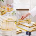 Set of 2 Acrylic Tray With Handles, Nordic Rectangular Storage Box Tray Home Kitchen Living Room Plastic Storage Tray Simple Cake Cup Tray, Rectangular Organizer, Golden, Metal Edge Acrylic Tray, Dinner Plate, Wind Fruit Snack Tray Nordic Style Restaurant. 