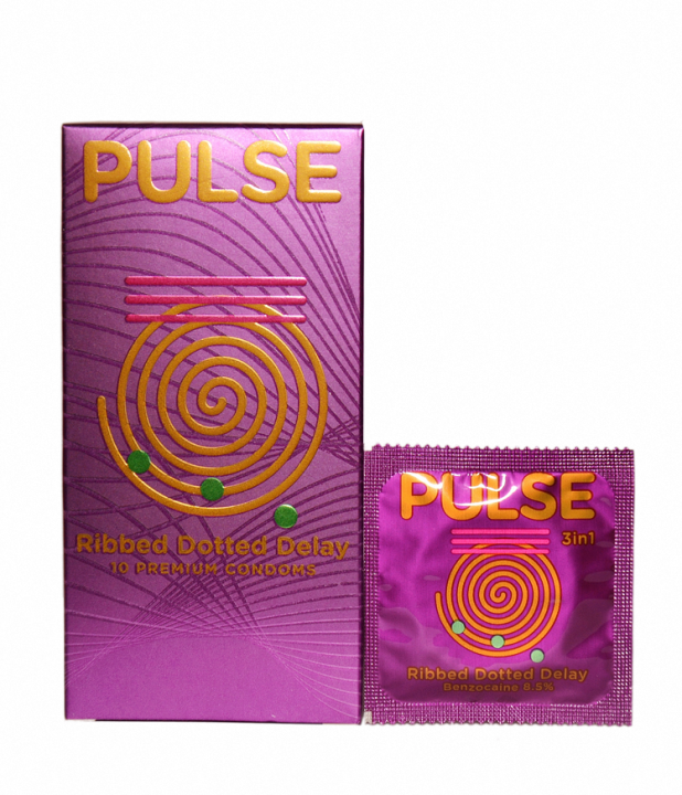 Condoms - Ribbed, Dotted, Delay by Pulse- 3in1- 10 Condoms Pack