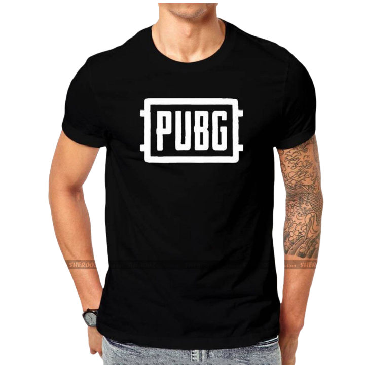 Black PUBG Printed Short Sleeves Summer Tshirts For Men