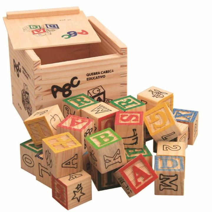 Alphabet Wooden Building Blocks Set With Storage Box Case Early Educational Toys, 27 Piece's ABC Wood Blocks