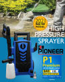 KE PIONEER P1 PREMIUM 105 BAR PRESSURE WASHER WITH FOAM LANCE - 1400WATTS - BLUE. 