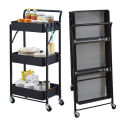 Multi Purpose 3 Layers Storage Trolley with Wheels - Metal Rolling Organizer Cart Foldable Trolley Rack for Kitchen And Multipul Use Foldable Utility Shelf Rack - Rolling Storage Cart with Lockable Casters Trolley.. 