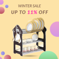 3 tier 3 Layer Dish Rack bartan stand with Antique  wooden panel shelf with 2 plastic tray Antique Dish Drying Rack With 2 Draining Tray For Bowl Cup Plate & Sink accessories for kitchen. 