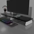 Modern Design Monitor Stand 24 inches - Ergonomic - Single and dual computer monitor screen riser mount holder for pc desk books gaming peripherals and accessories - high gloss wooden desktop organizer - No installation - black. 