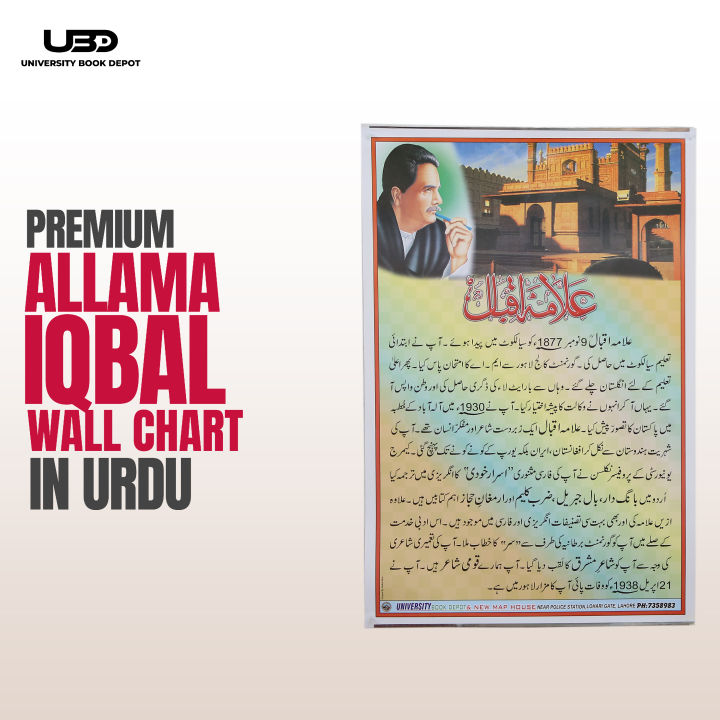 ALLAMA IQBAL Essay with Picture | Brief Essay on Life of Allama Iqbal | Wall Posters for Classroom, School Decoration | Wall Chart on 200 Laminated Card 20*30 inches