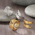 Stainless Steel Rings Bohemian Style Vintage Plant Leaves Adjustable Open Ring For Women Jewelry Non-fading High-quality New in. 