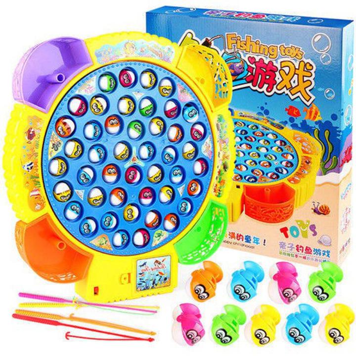 Fishing Game Toy Set with Rotating Board with Music On/Off Switch for Quiet Play, Includes Fishes and Fishing Poles, Safe and Durable Toy for Toddlers and Kids - 15 Pcs / 24 Pcs & 45 Pcs
