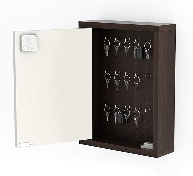 Wood Wall Mount Key Holder Key Box Cabinet, Key Holder with Locker Upto 18 Keys for Living Room Home Furniture (Wenge & White)