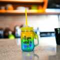 Chromatic Mason Jars for Beverage : 450ml Mason Jars with Colorful Straws and Metallic Lids - Ideal for Juices, Fizzy Drinks, and Mocktails. 