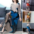 Casual Loose Vintage Floral Printed Long Dress Folk Women's Clothing Straight All-match Patchwork Summer Short Sleeve Dresses. 