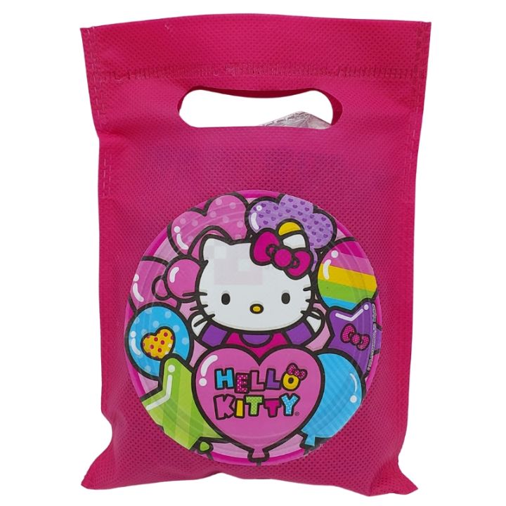 Hello Kitty Goody Bags - 8 x 6 Inch - Fabric Gift Bags - Hello Kitty Themed Party - Dark Pink - Girls - Pack Of 10