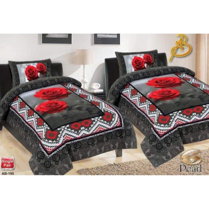 pure cotton single bed sheet pair red and black design CBS-560