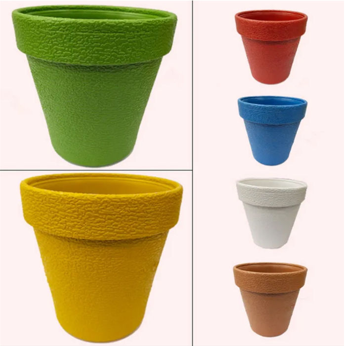 Pack Of 2 Colorful Fiber Plastic Pots For Plants & Flower Growing Dia 9 x 9 Inches - Multicolors