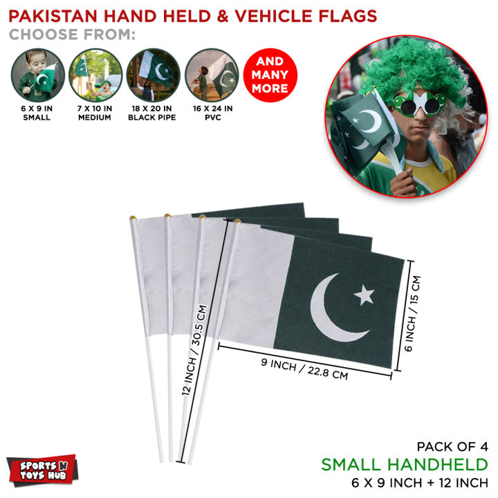 Pakistan National Flag With Plastic Stick, Hand Held Flags For Parties & Function, Decorative Table Jhanda For Office & School Pak Parcham 1947 14th August Happy Independence Day Celebration Parties Decor Supplies Photo Booth & Party Prop Flags