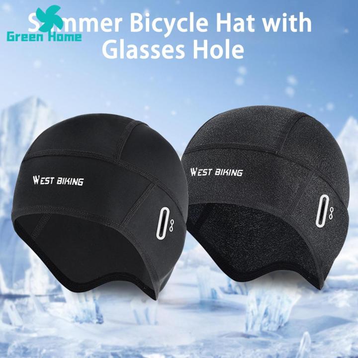 Green Home Helmet Liner Hat Moisture Absorption Summer Bicycle Hat with Glasses Hole