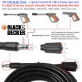 Black n Decker Pressure Hose 5 meter for PW1200 Pressure Washers - 1 Click end - 1 M22 Threaded end - also for Total, Ingco, Emtop 1200 Watts only, CPT 52003, etc.. 