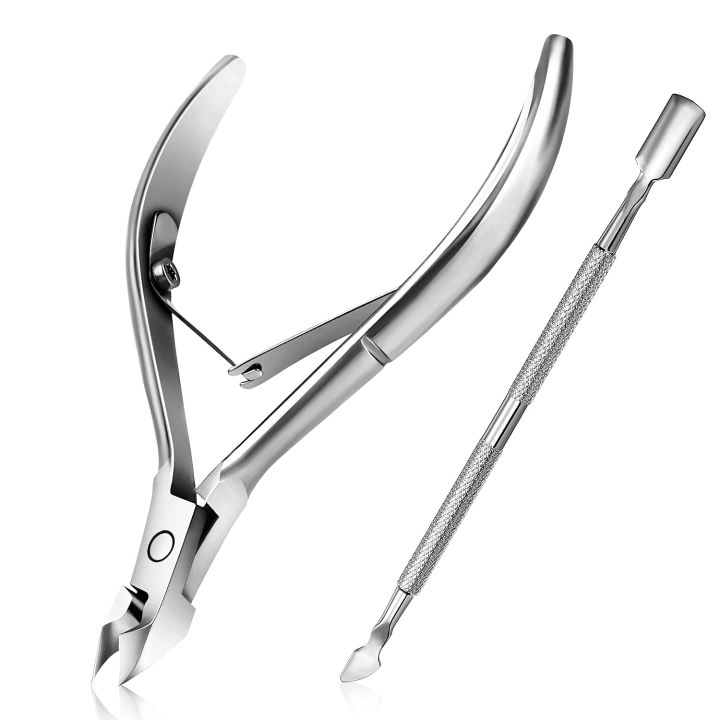 Cuticle Nipper Set, Nail Care Cuticle Cutter Trimmer and Cuticle Pusher with Non-slip Protective Coating Handle Stainless Steel Cuticle Cutter Clipper Durable Cuticle Nipper and Remover