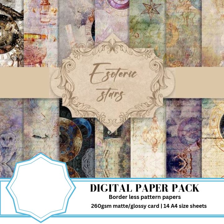 A4 designer paper pack | Esoteric Stars | 14 sheets 260gsm | glossy