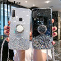 Casinglee for VIVO Y11 case Shiny Ring Glitter Soft Transparent Holder Stand Back cover with String for VIVO Y11 Phone cases cover Stars Moon Girls For girls and Boys. 
