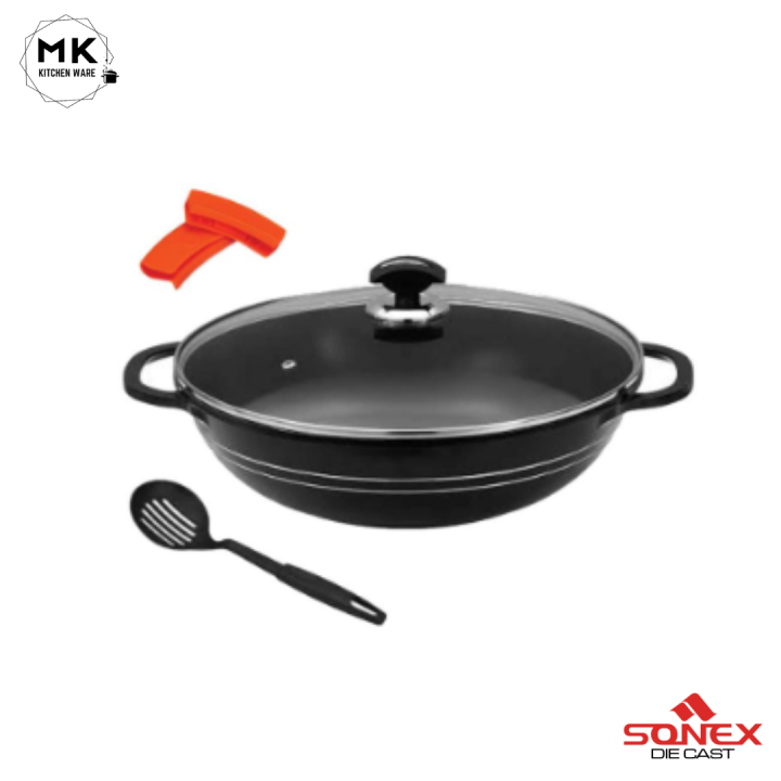 Sonex Die Cast Deluxe Karahi Wok with Glass Lid – Non-Stick Ceramic ...