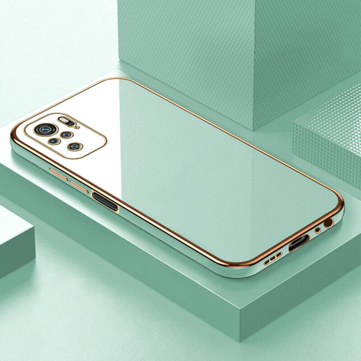 UCUC for Xiaomi Redmi Note 10 Back Cover + Free Lanyard Luxury 6D Plating Case Side Pattern Soft Silicone Square Mobile Phone Cases