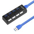 New High Speed Usb 3.0 Hub 4 Ports Speed 5gbps With On/off Switch And Cable Universal For Pc Lap Computer Desk Black. 