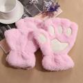 【Happier】 Cute Cat Paw Fluffy Claw Fingerless Gloves Warm Soft Plush Fingerless Panda Glove Half Finger Women Winter Wear Christmas Gifts. 