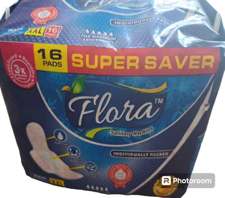 Sanitary%20Napkins%20Maxi%20Thick%20XXL%2016%20Pads%20by%20Flora%20Individually%20Packed%20with%20Maximum%20Absorbency%20-%20Image%204