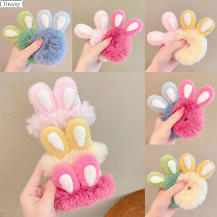 【TY】Autumn Winter Rabbit Ears Plush Hair Rope Children Cute Cartoon ...