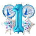 1st Birthday Decoration Kit for Boys & Girls - 70pc Combo- 60pc Balloons(white,silver,blue)(white,pink,red), 1 banner, 1st birthday foil balloon Set of 5, 2 Silver Curtains, 1pc dot tape, 1pc arch tape( First Birthday Theme Decorations for Boys & Girls ). 