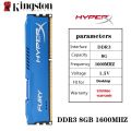 Orignal Taiwan Kingston HyperX Fury Memoria DDR3 Gaming RAMWith OverClocking feature 8GB 1x8GB 1600MHz With Aluminium Heat Sink DIMM RAM 240 Pins 1.5V PC3-14900 12800 Desktop Memory. 