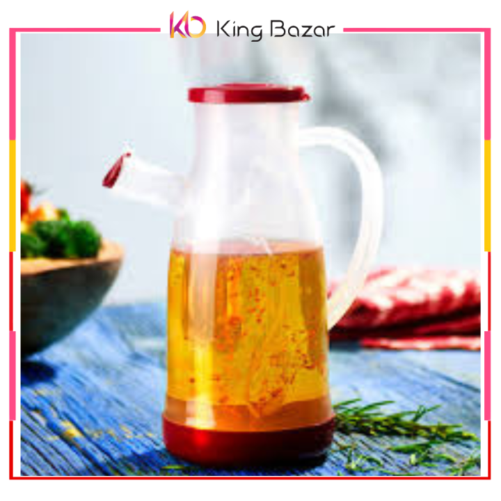 Jug Oil Jug Plastic (1000 ML) - Oil Container with Measuring Scale - Liquid Container for Oil, Water, Vinegar, Sauces, Honey, Condensed Milk, Juices, Milk, etc. with Lid & Handle - Plastic Jug