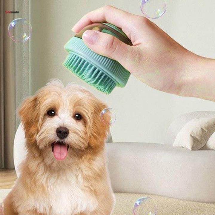 Pet Massage Brush with Soap Dispenser Dog Bath Brush for Dogs Cats Cleaning