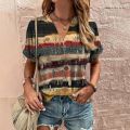 Vintage V-Neck Women's T-Shirt Summer Short Sleeve Tee Casual Haruku Stripe Print T Shirt for Women Streetwear Pullover Tops. 