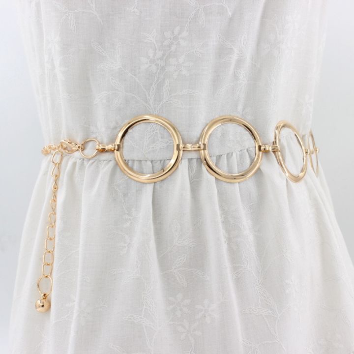 Metal Circle Chain Ladies Dress Belt Gold Color Belt for Women Fashion Long Tassel Female Waist Chain Belt pasek damski