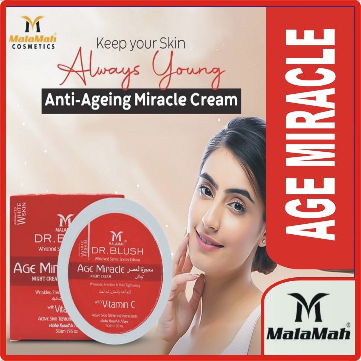 MALAMAH DR BLUSH AGE MIRACLE WHITE PERFECT NIGHT BEAUTY VITAMIN C CREAM FOR ADVANCE FACE FRESHNESS, FRECKLES, ANTI WRINKLES, ANTI AGING, DARK CIRCLES, DEEP SKIN TREATMENT AND ULTRA HD GLOW, ACTIVE SKIN TIGHTNINGS INGREDIENTS INTENSIVE EFFECTS 50G