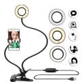 New Professional 2 in 1 Phone Stand with LED Selfie Ring Light for Live Stream Adjustable Long Arm Desk Stand. 